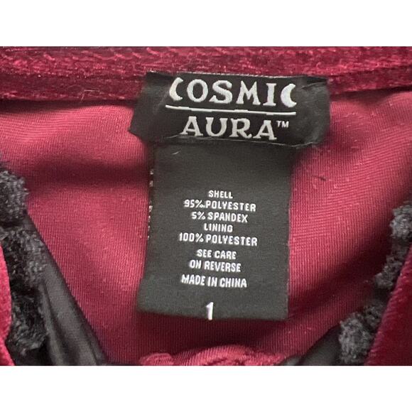 Cosmic Aura Slip Dress Womens 1X Burgundy Velvet Adjustable Straps Lace Hem Goth - Picture 4 of 12